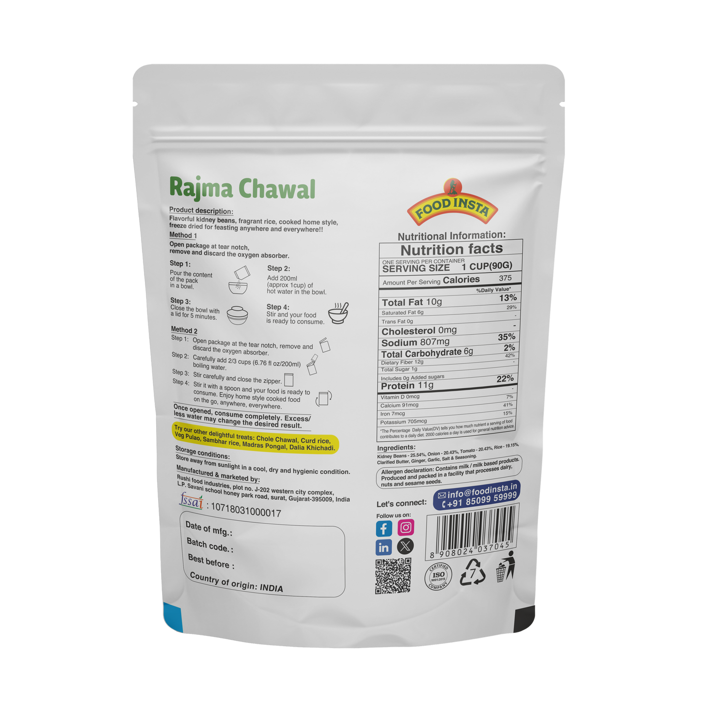 instant meals rajma chawal